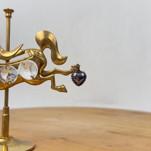 Vintage w Patina Silver Puffy Heart Charm with Dotted Boarder, Bracelet Charm